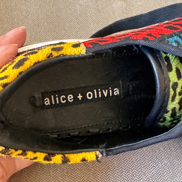 Alice + Olivia Falyn Platform Animal Print Calf Fur Colored Rainbow Sneakers - Picture 2 of 10